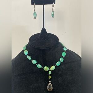 Vintage Sterling Silver, Turquoise and Smoky Quartz necklace and earrings